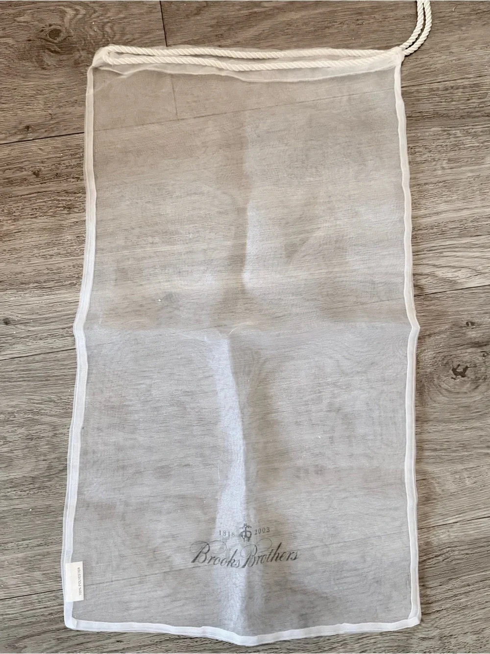 Brooks Brothers White Sheer String Dust Bag with Logo 11x19 inches